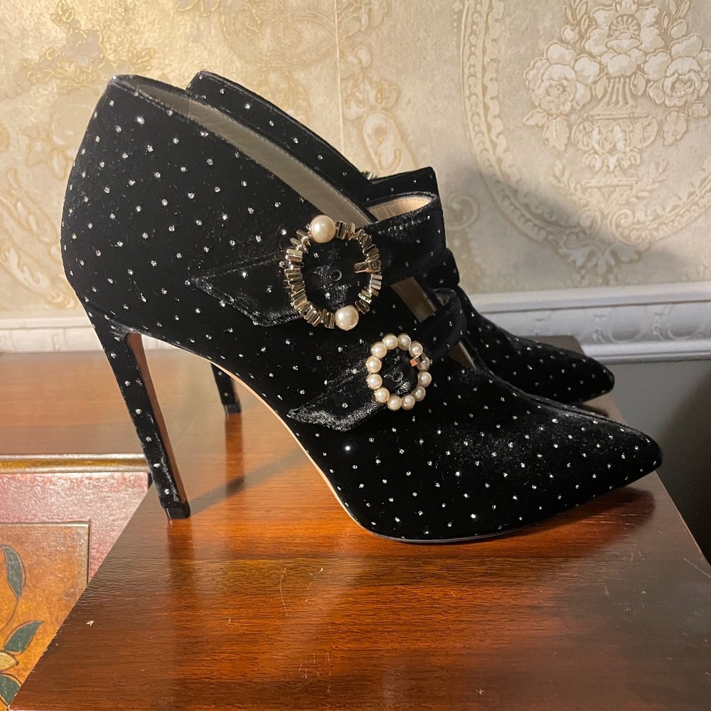 Great Used Condition- Jimmy Choo Larissa Black Velvet Booties 100mm - Size 38